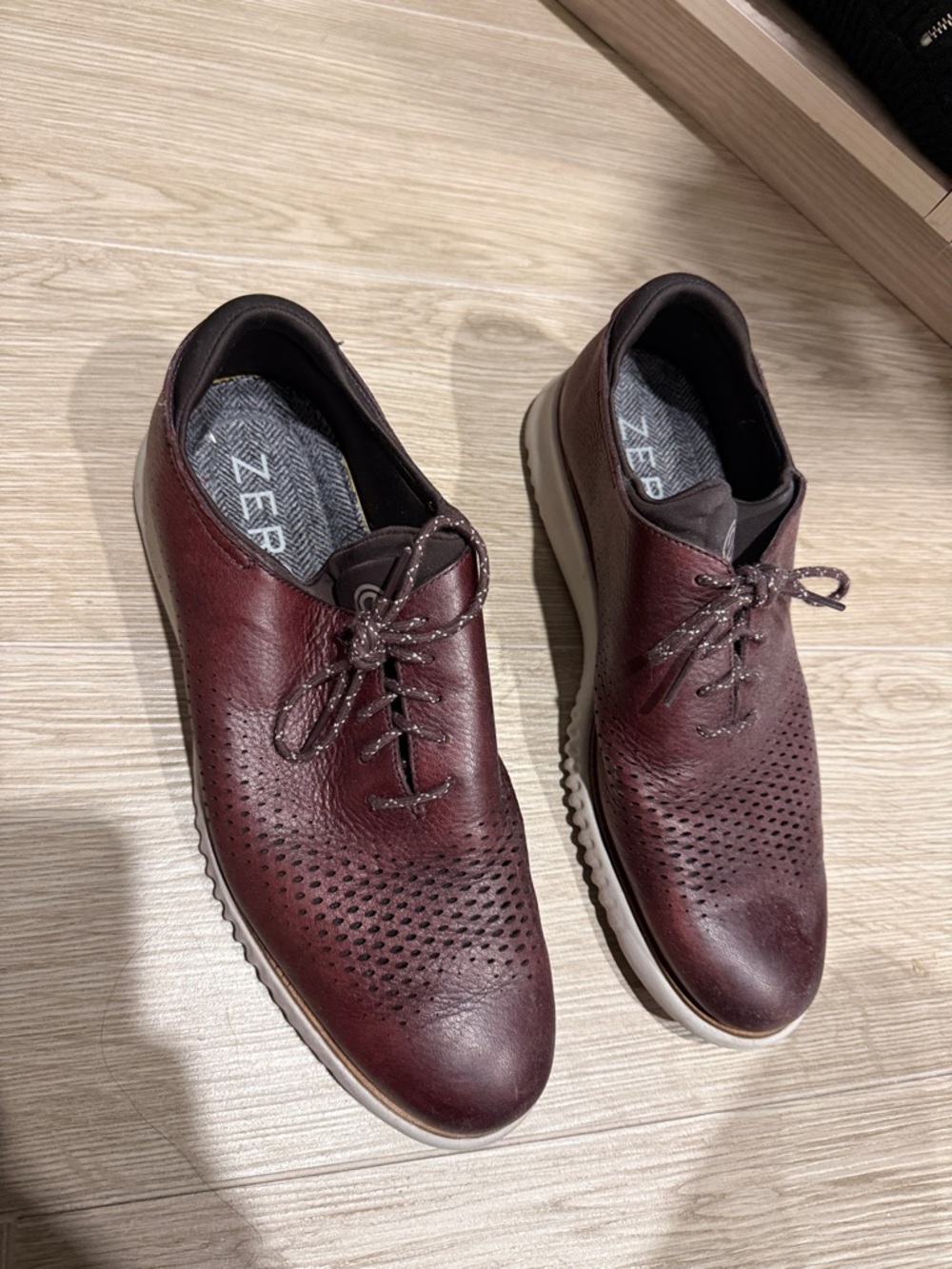 Cole Haan Men's Burgundy Perforated Leather Oxfords